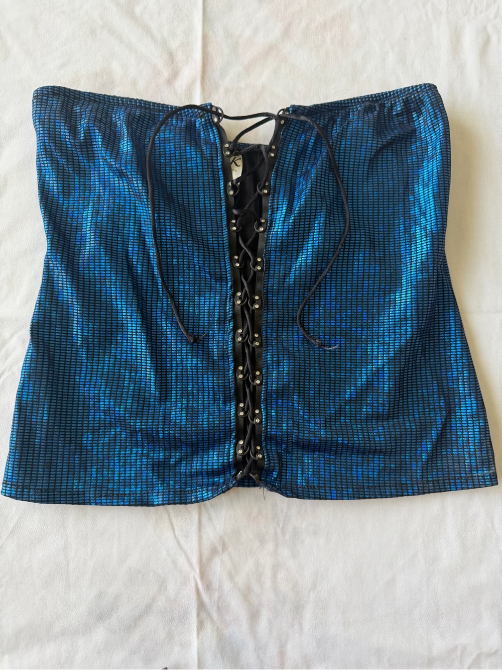 Shimmering Blue Lace-Up Mini Skirt